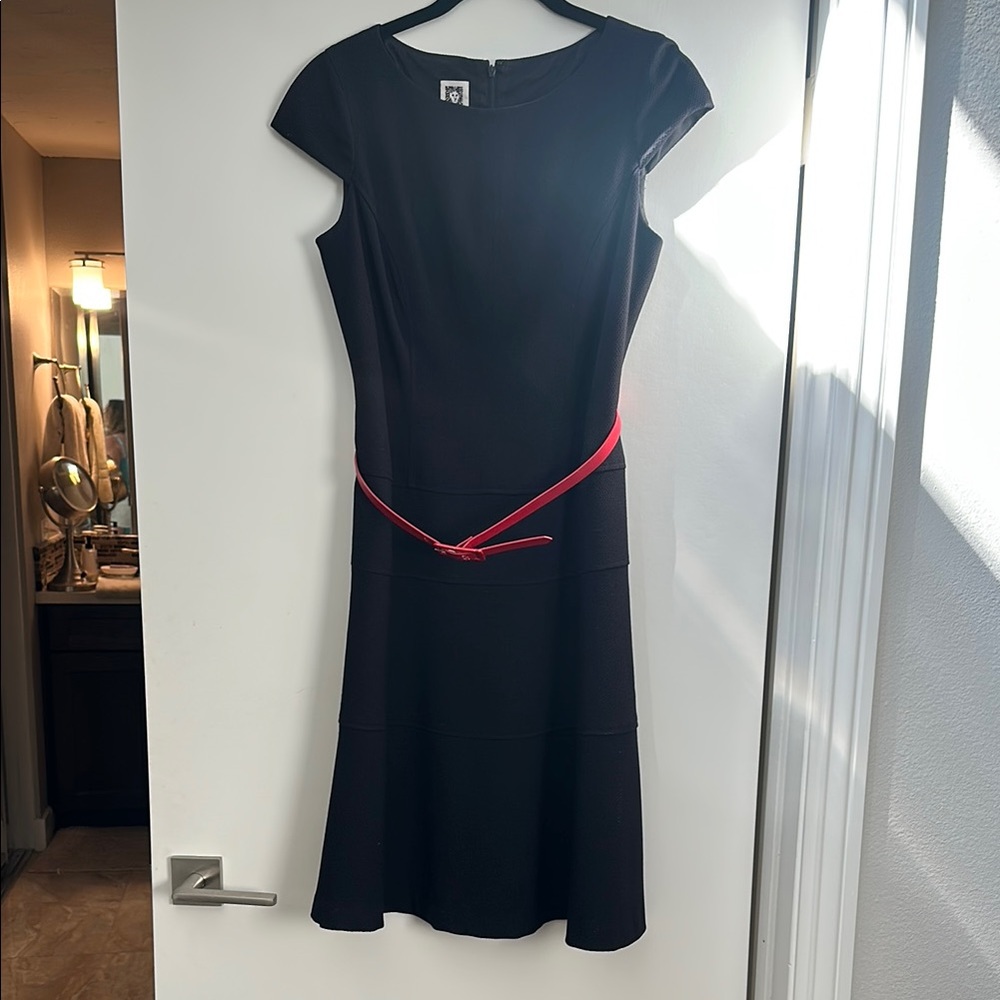 Anne Klein Blue Sheath Midi Dress Cap Sleeve Bateau Neckline